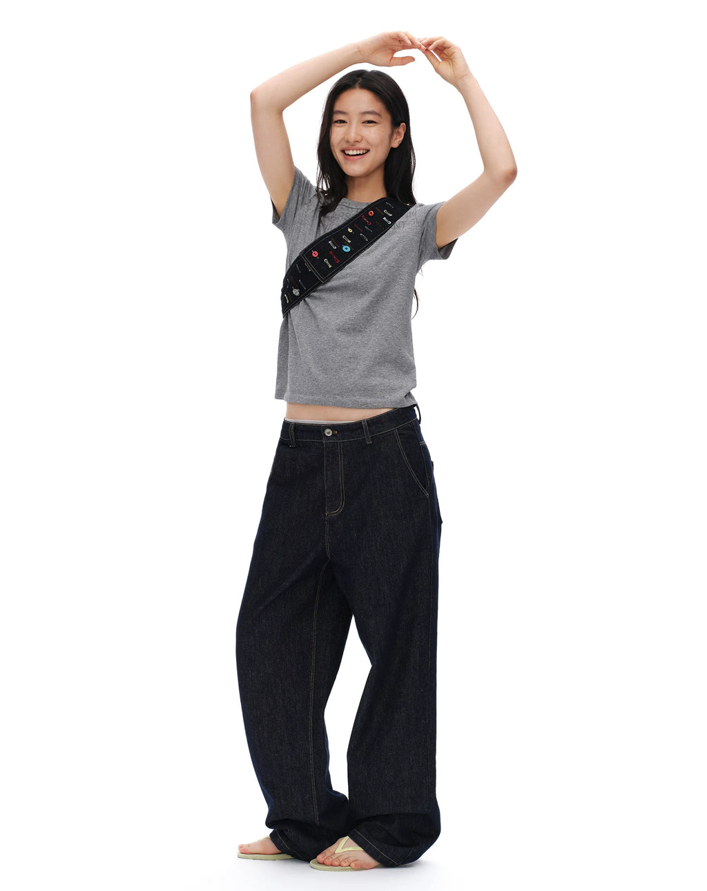 Oinimi Fun Buttonhole Embroidered Denim Fanny Pack