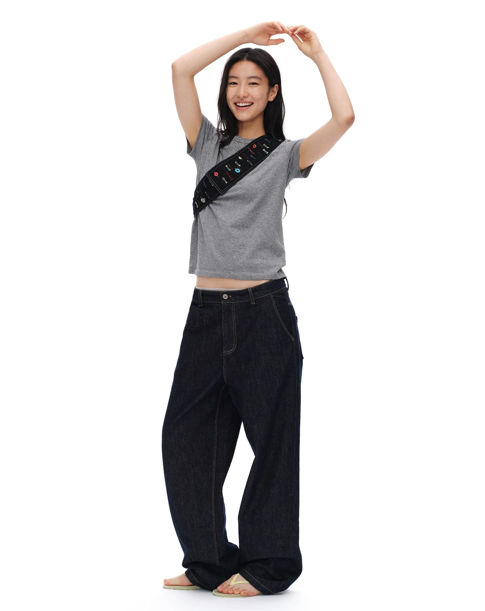 Oinimi Fun Buttonhole Embroidered Denim Fanny Pack