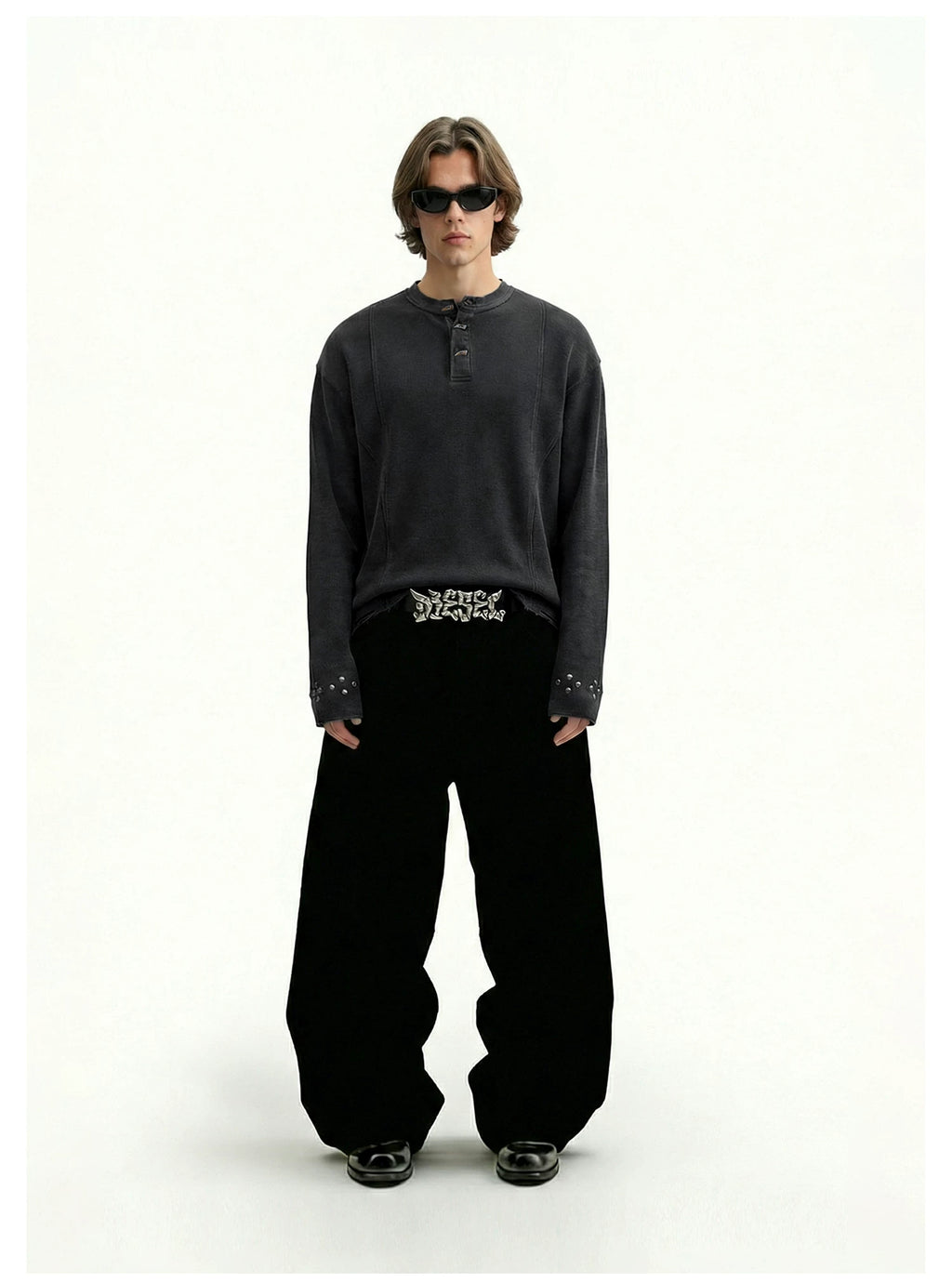 Remedy Vintage Henry Collar Rivet Waffle Long Sleeve
