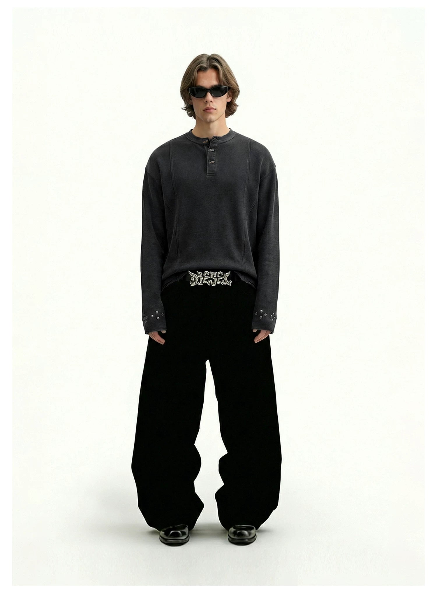 Remedy Vintage Henry Collar Rivet Waffle Long Sleeve