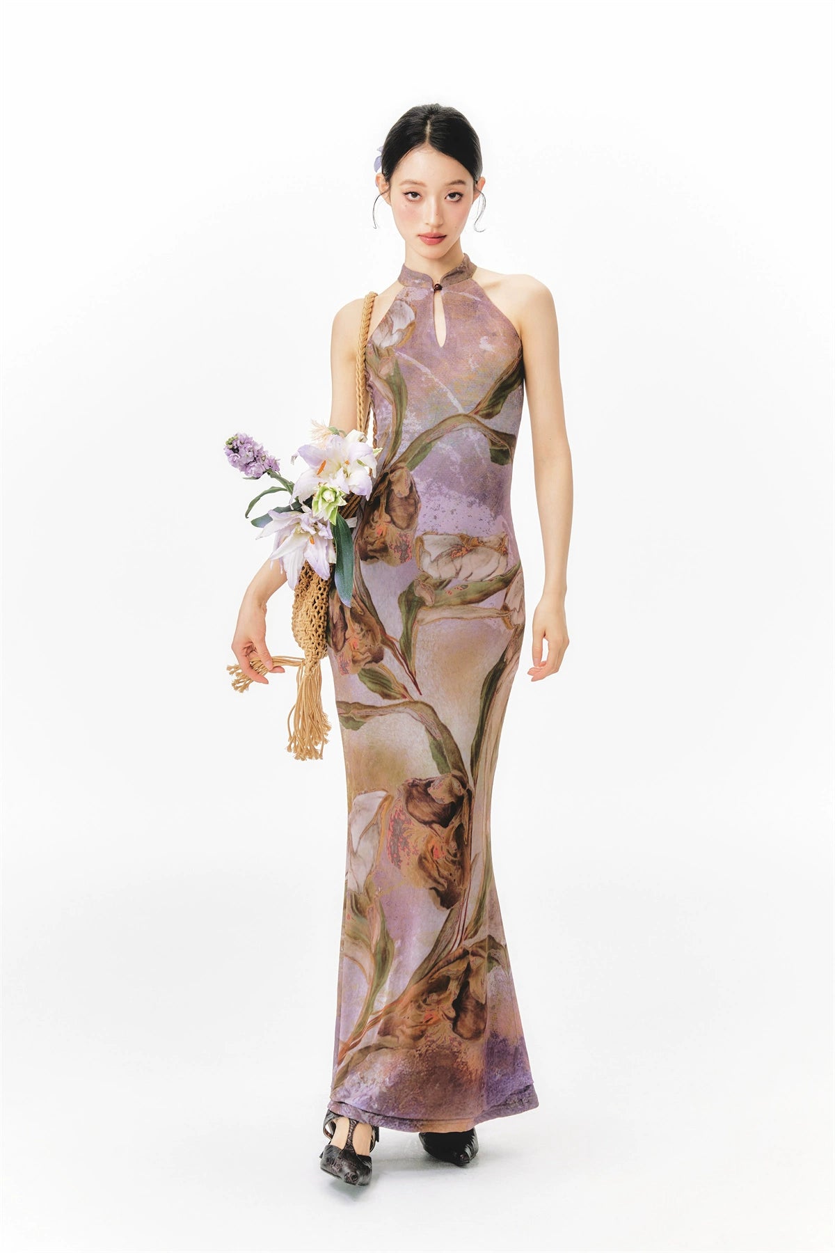 YEDM Floral Print Neck Dress