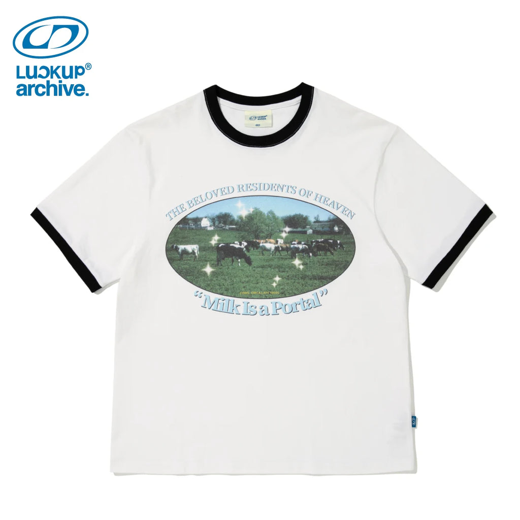 LUCKUP Cow Print Loose Fit Tee
