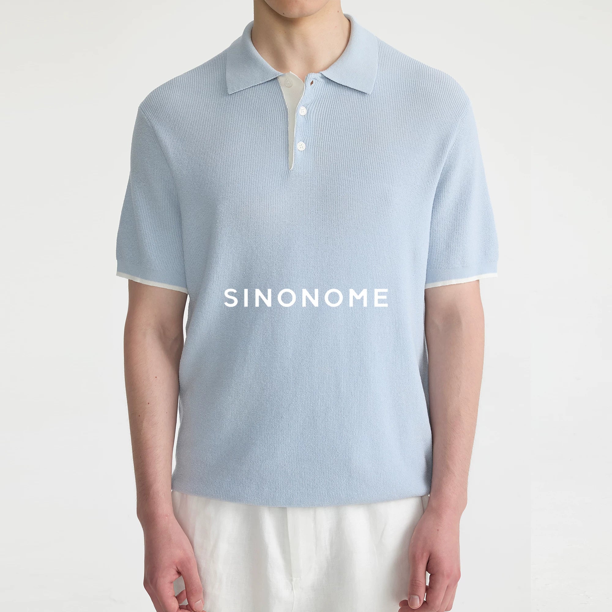 SINONOME Tencel Linen Contrast Collar Breathable Polo Tee