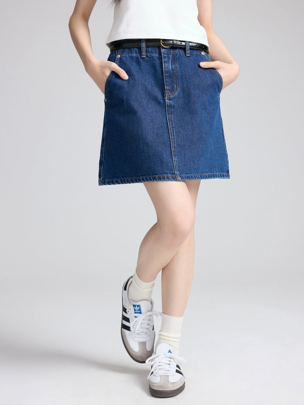 RPB BRAND Lined Micro-elastic Washed Denim Skirt