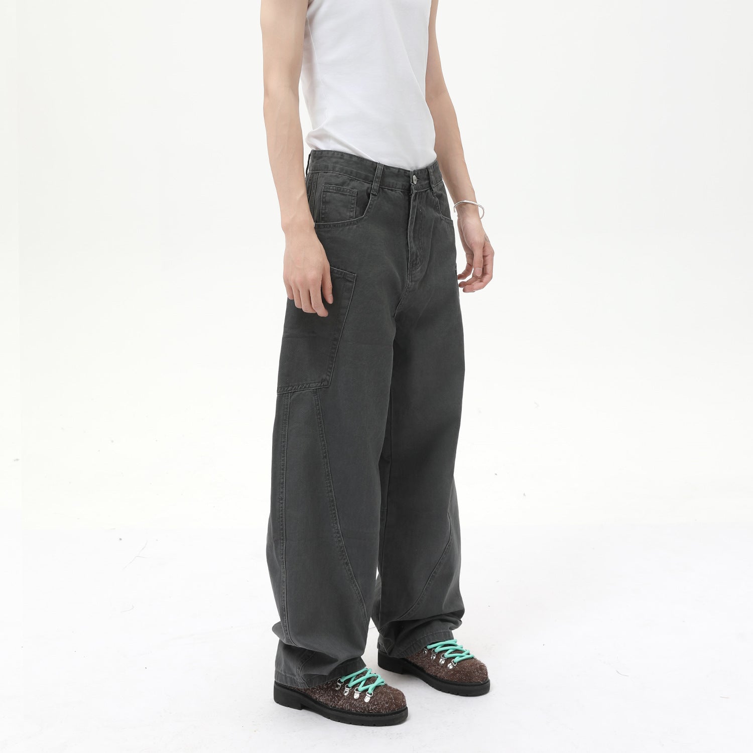 MTLCLOTHES Splicing Tooling Scimitar Washed Jeans