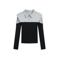 COSTUSTOOT Grey-Black Contrast Slim Fit Long-Sleeve Polo