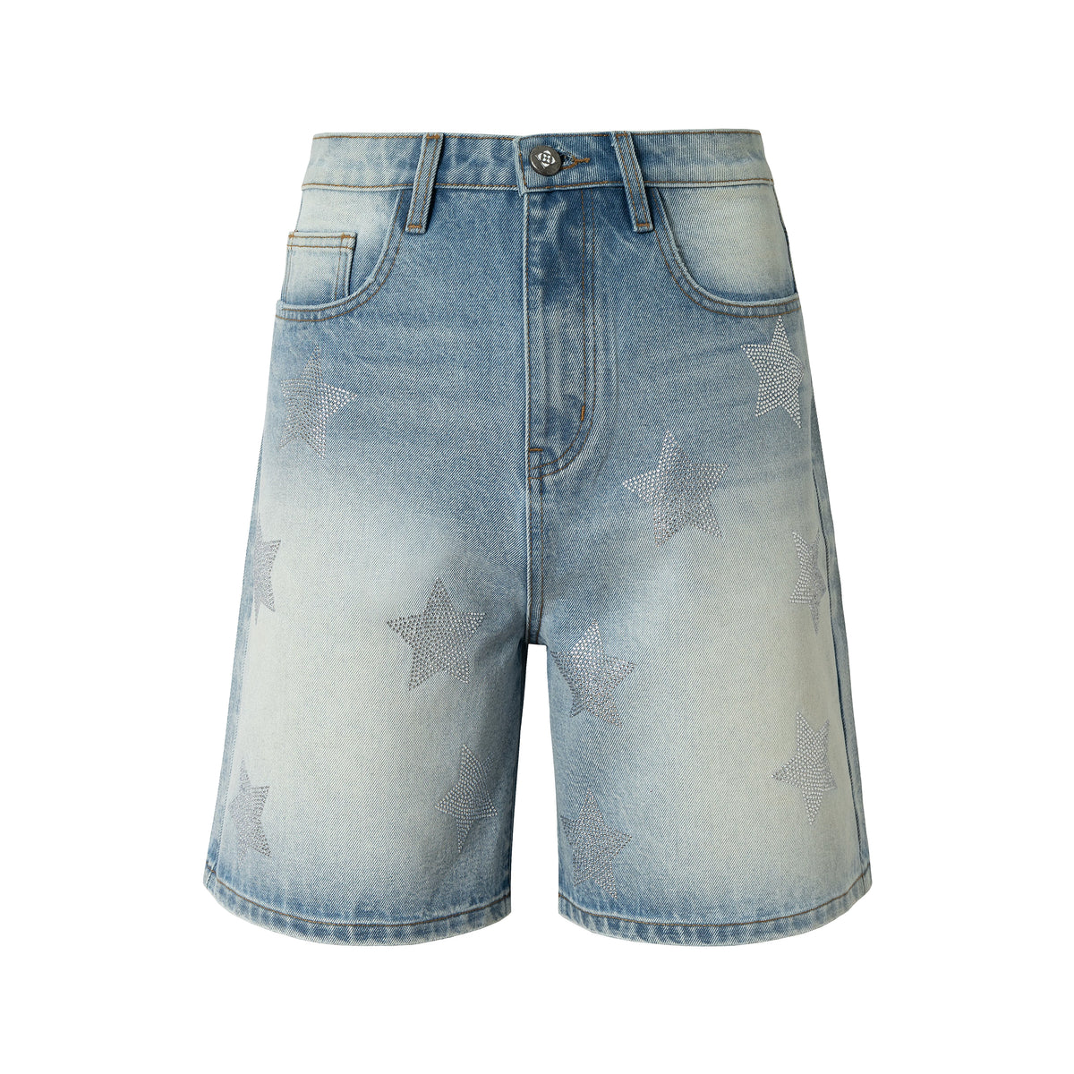 YADcrew Rhinestone Star Washed Loose Denim Shorts