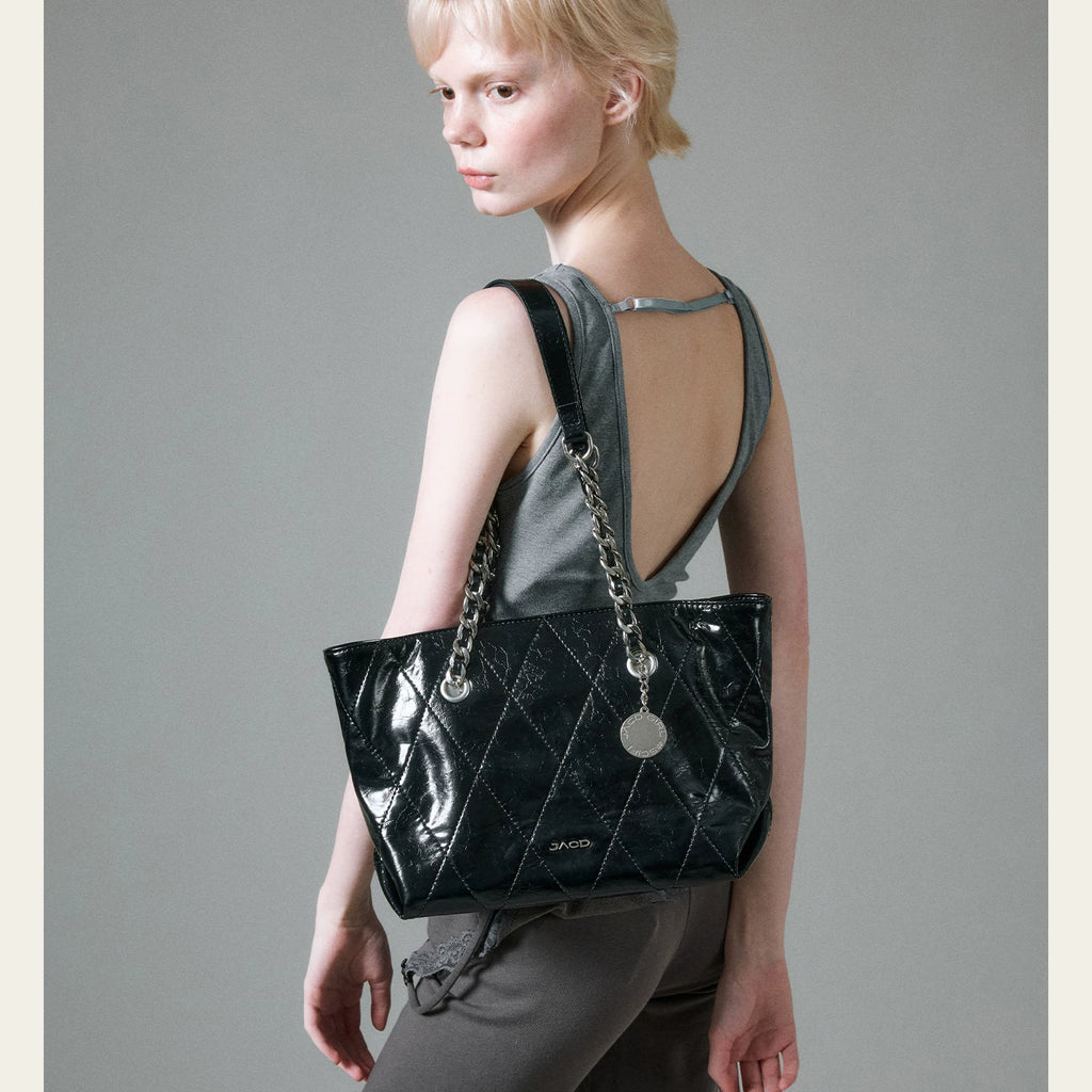 JACD Black Chain Large Capacity Tote Bag
