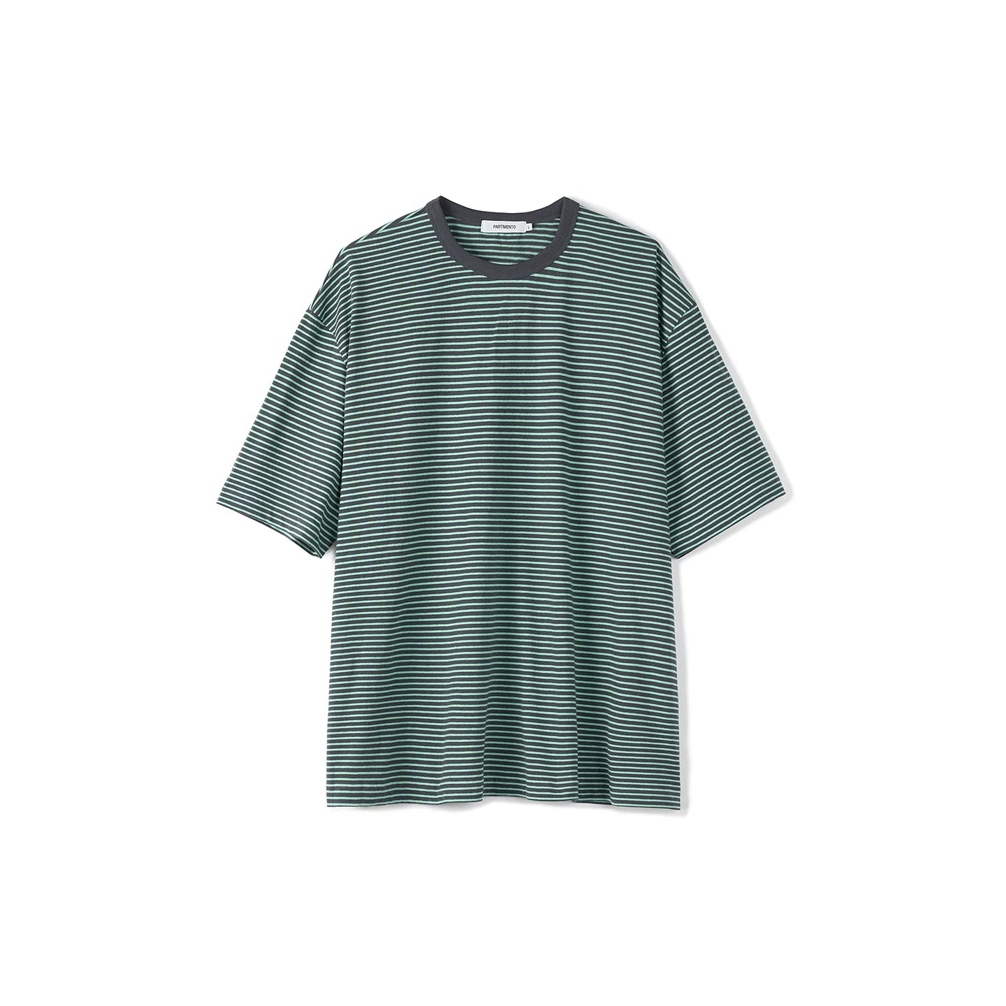 PARTIMENTO Vintage Striped Contrast Collar Loose-Fit Tee