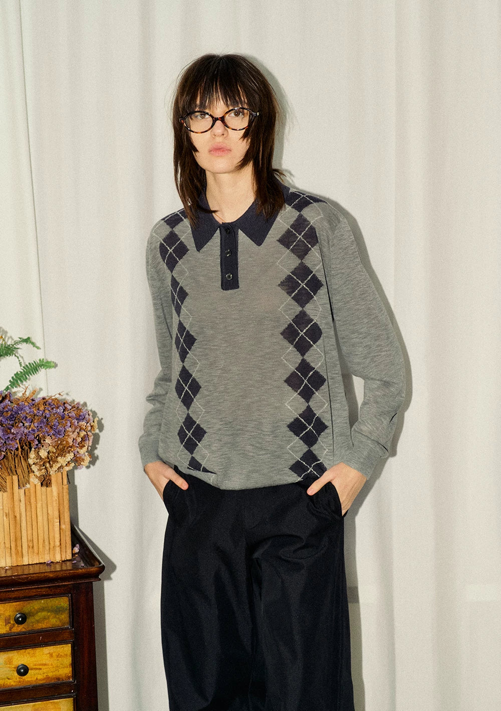 KREATE Edinburgh Diamond 100% Lyocell Knit Long-Sleeve Polo