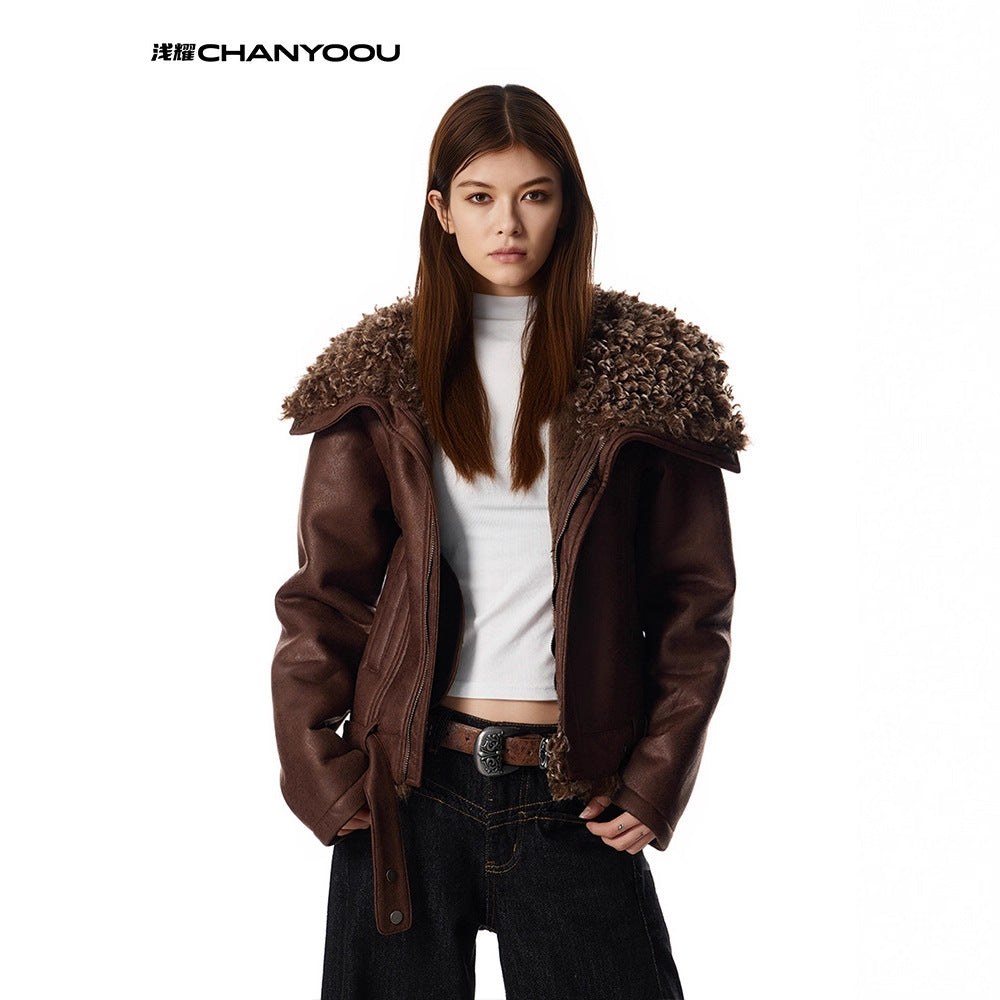 CHANYOOU Retro Asymmetrical Plush Lapel Jacket