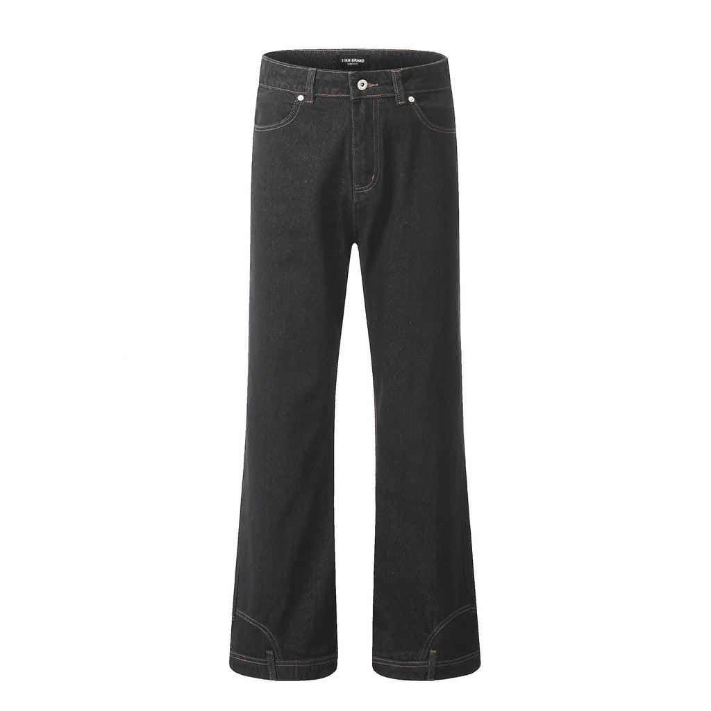11KN High Street Retro Niche Black Washed Wide-leg Reverse Jeans