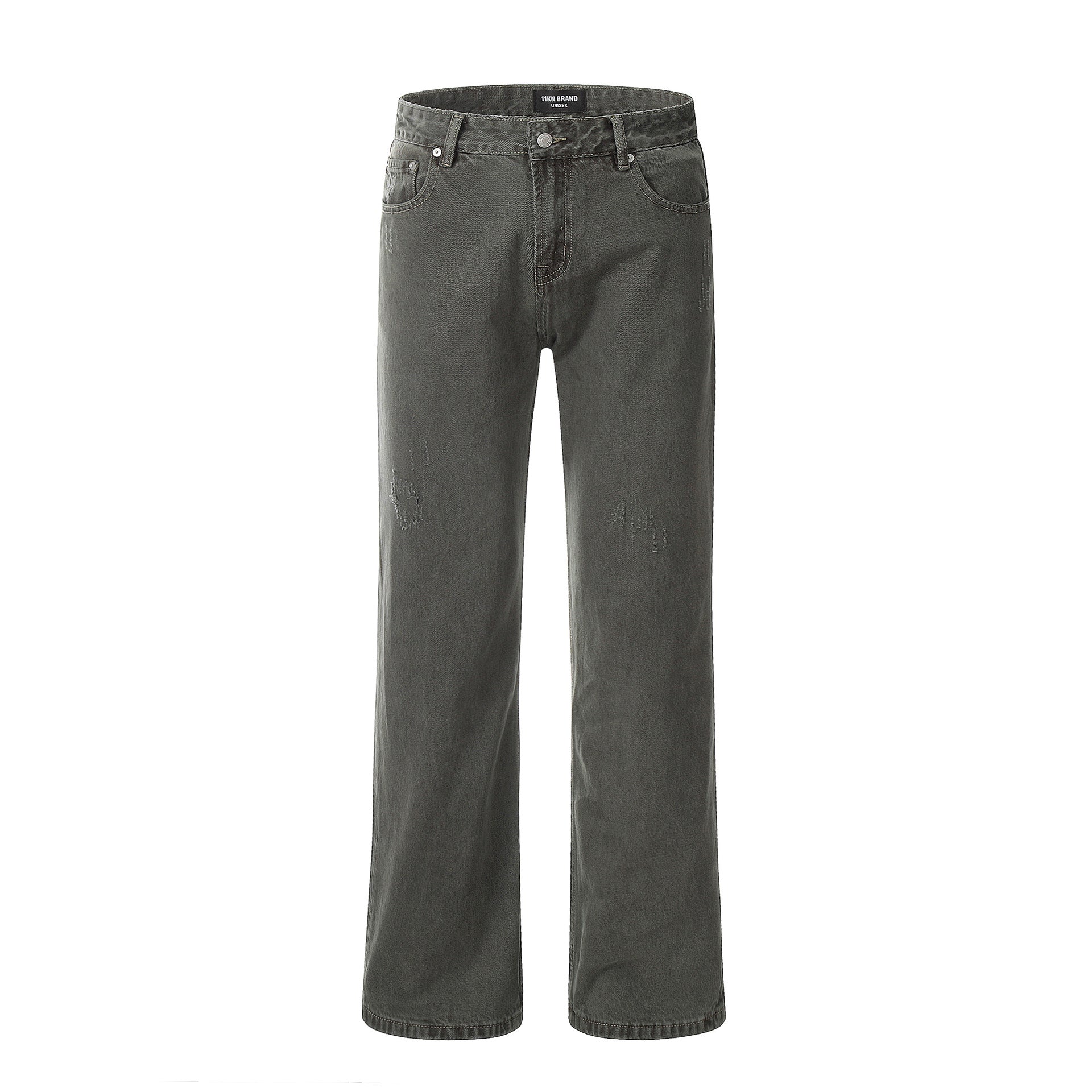 11KN Street Style Distressed Straight Loose Wide-leg Retro Cleanfit Trousers