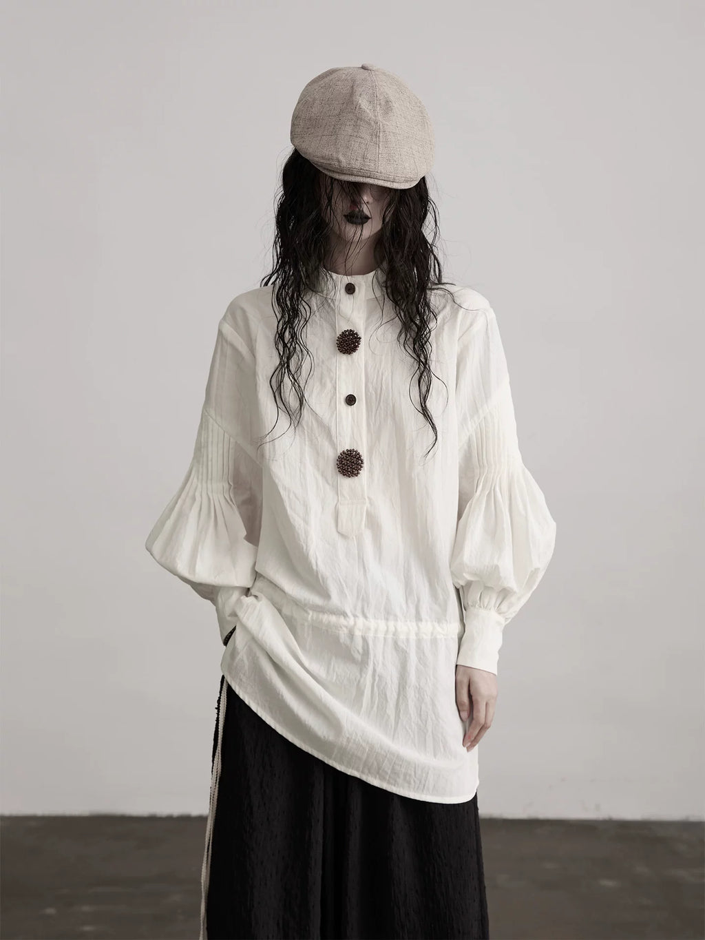 INDULGE Drawstring Vintage Long Sleeve Shirt
