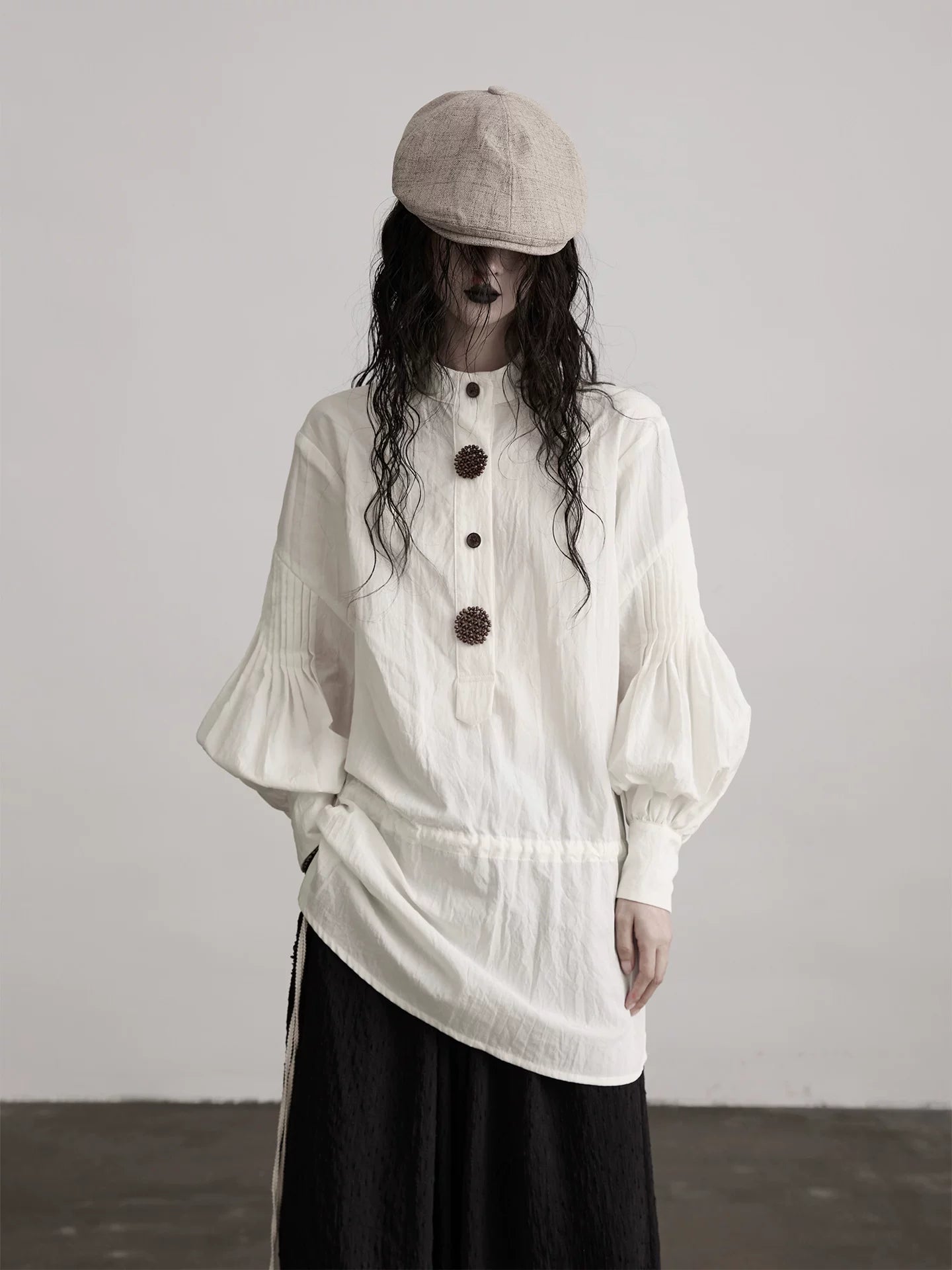 INDULGE Drawstring Vintage Long Sleeve Shirt