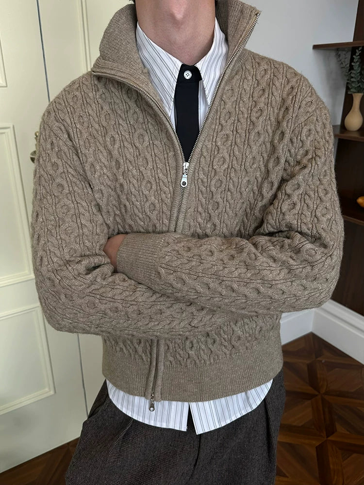 KREATE 800g Cable Knit Warm Slant-Zip Sweater Jacket