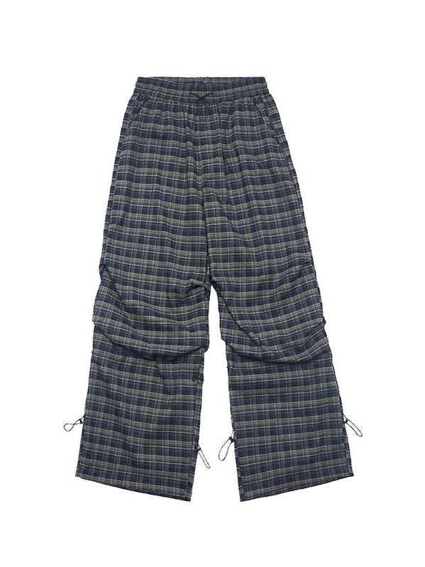 UNF Vintage Plaid Pleated Loose Straight Overalls