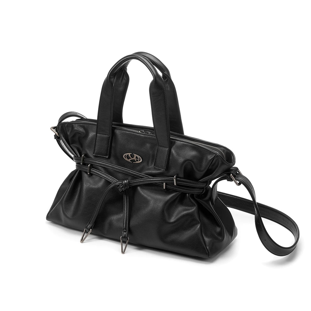 YADAMUI Black Faux Leather Zip-Top Crossbody Bag