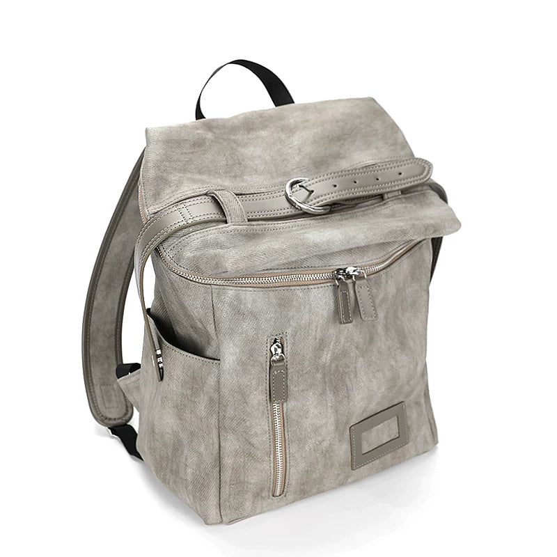 JANDRESS Gray-Green Canvas Zip-Top Backpack