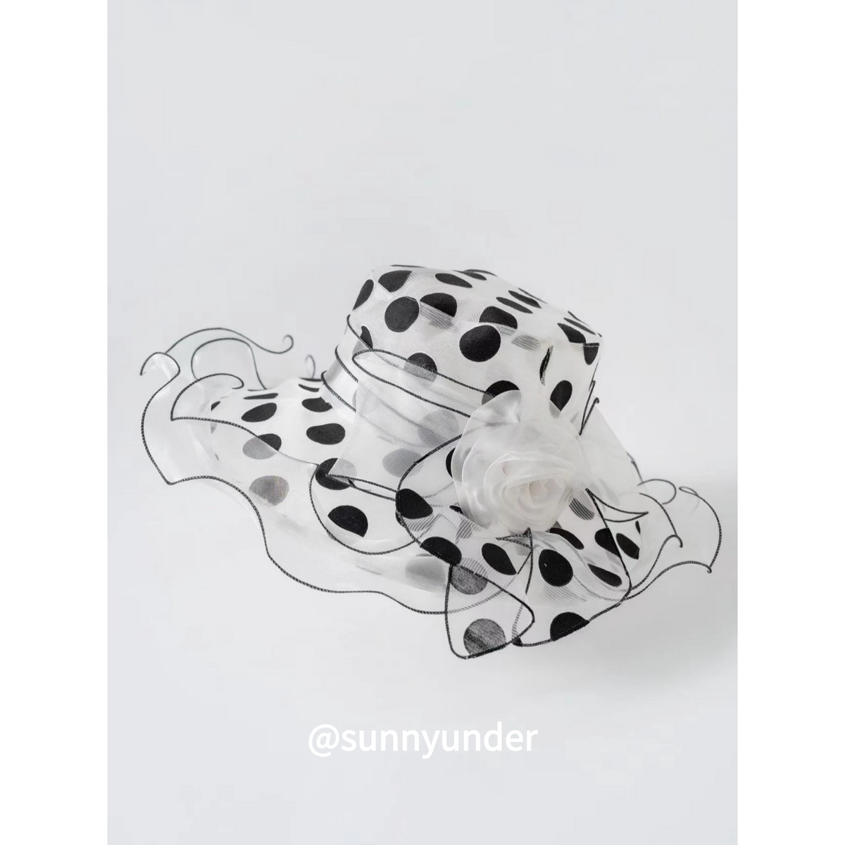 Sunnyunder Polka Dot Ruffle Edge Breathable Lace Cap