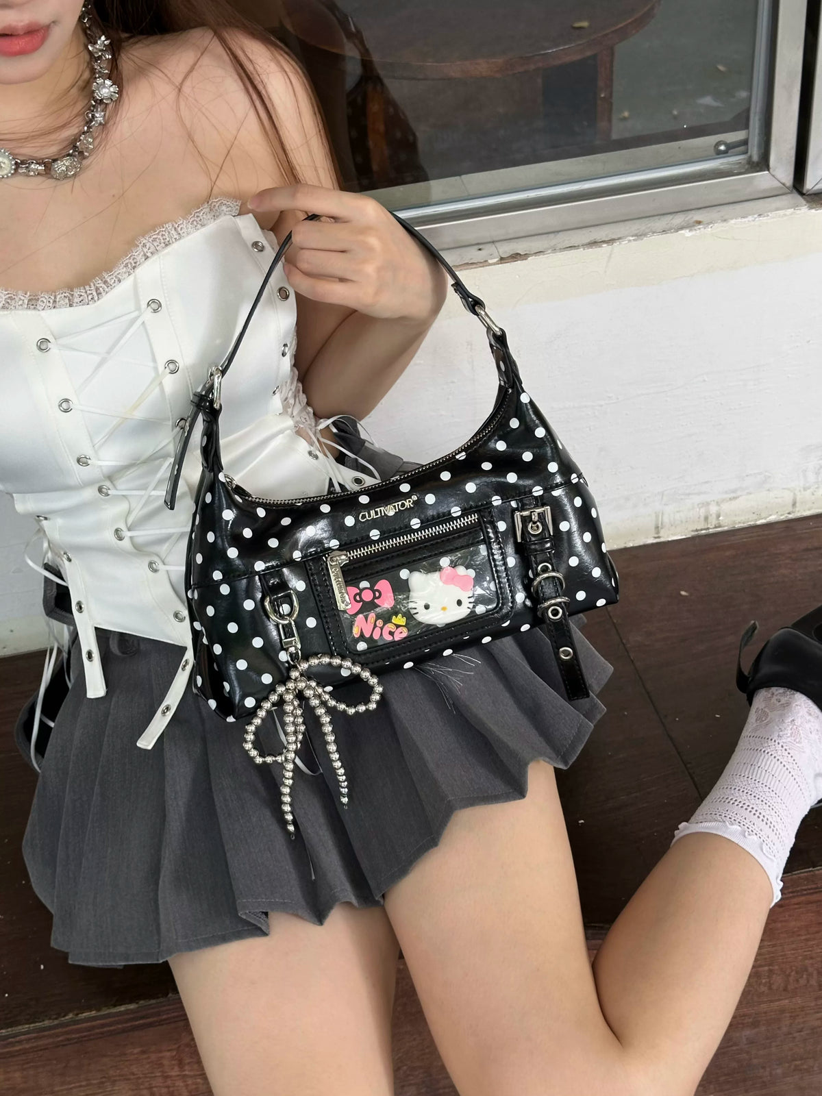 CULTIVATOR Vintage Waxed Canvas Polka Dot Crossbody Bag