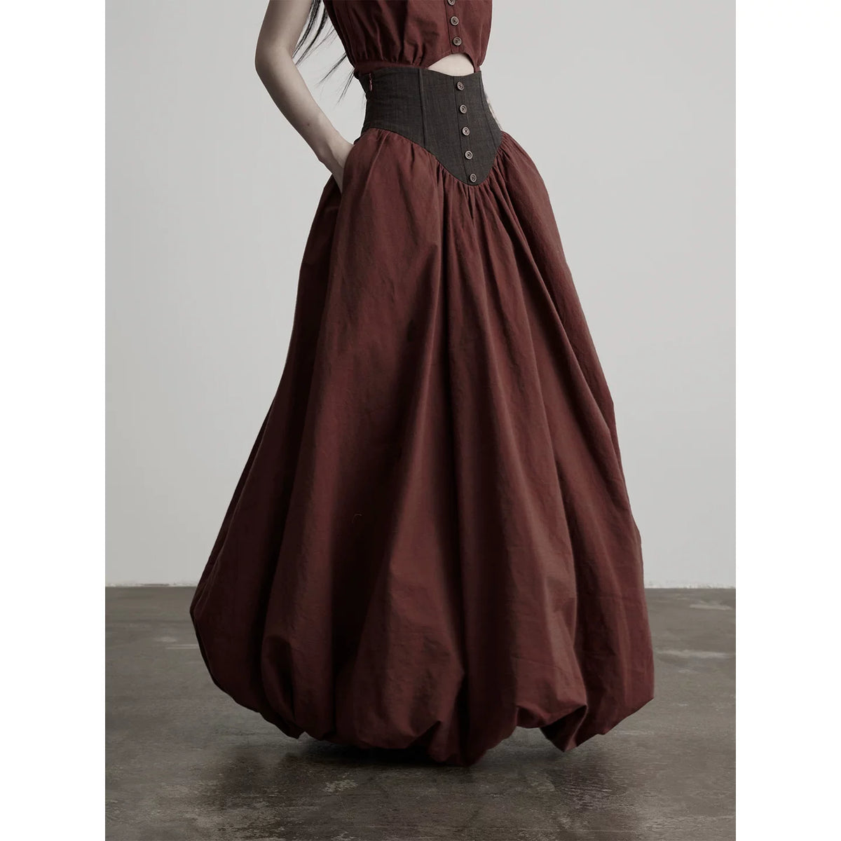 INDULGE Luo Color-Spun A-Line Bubble Hem Midi Dress