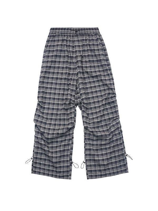 UNF Vintage Plaid Pleated Loose Straight Overalls