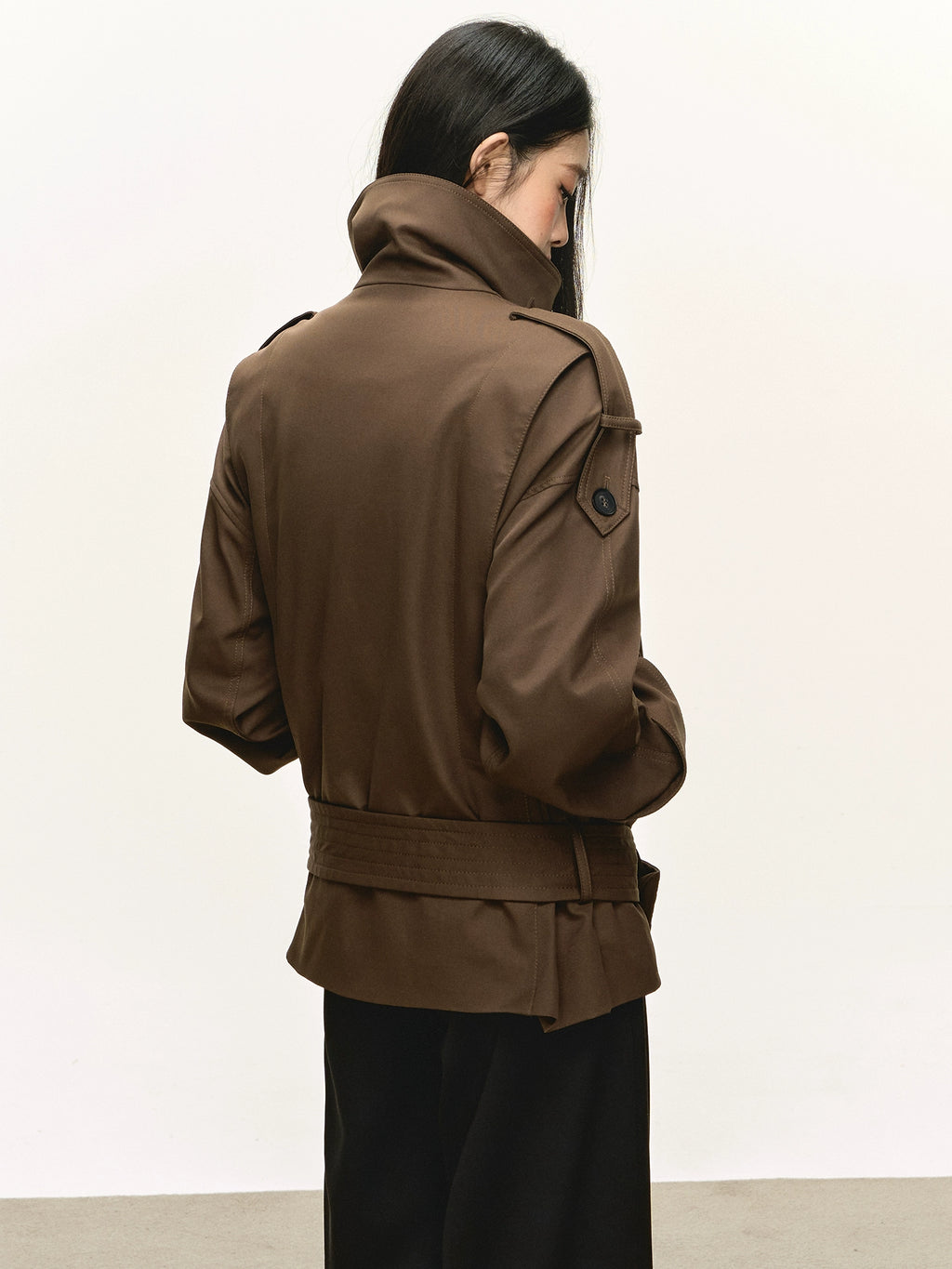 Anna Aneae Stand-up Collar Double-breasted Short Trench Coat