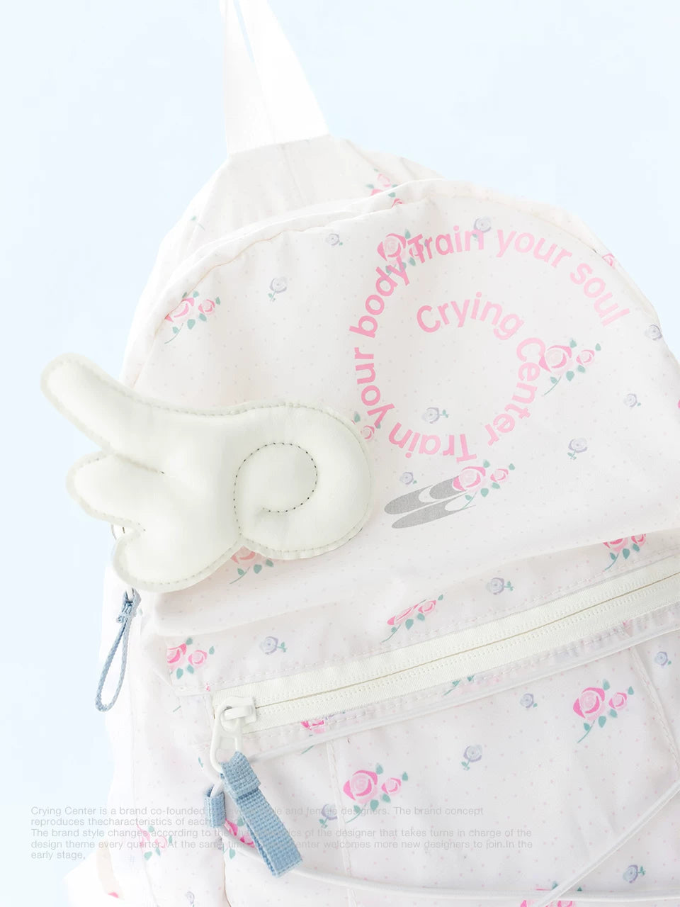 Crying Center White Floral Nylon Zip-Top Backpack