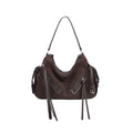 JANDRESS Dark Brown Woven Faux Leather Zip-Top Hobo Shoulder Bag