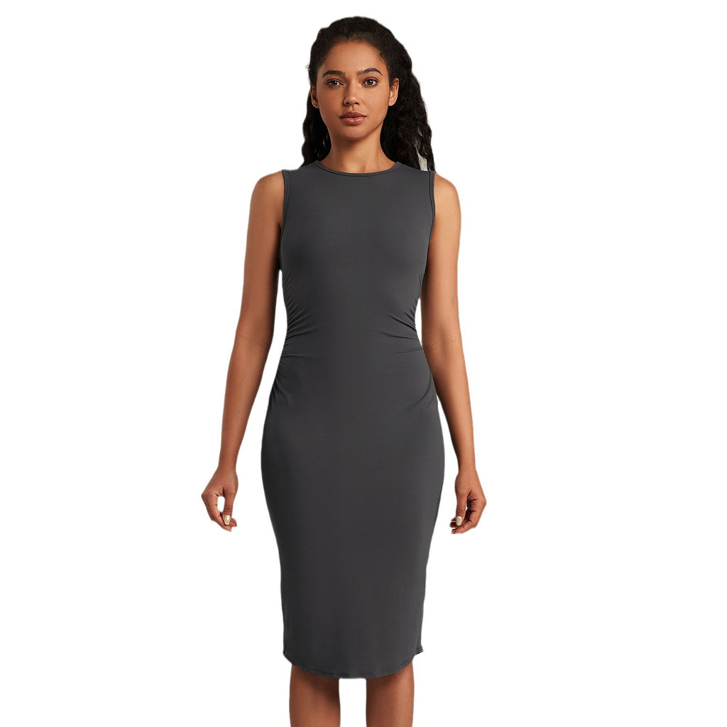 Athena Lulu High-waisted Nude Slim-fit Pleated Dress
