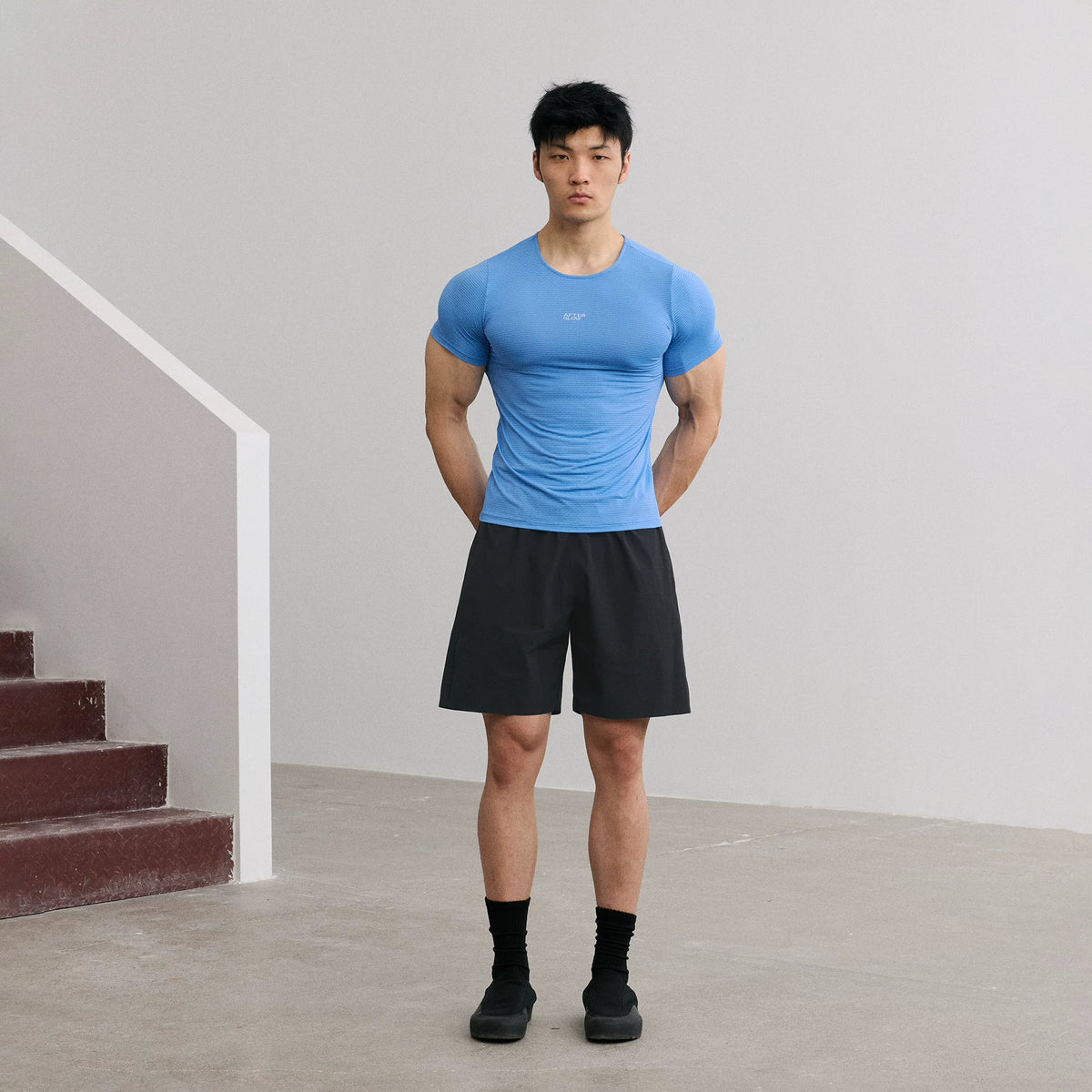 AFTERGLOW Checkered Contrast Logo 165g Breathable Slim Fit Tee