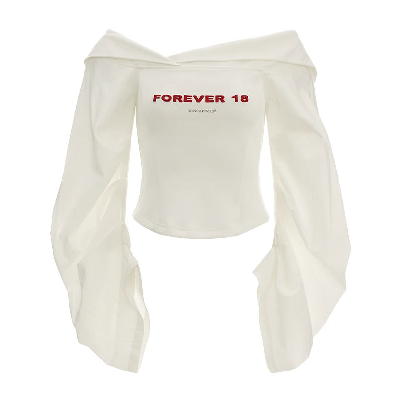 MAMC Lantern Sleeve Off-Shoulder Slim Fit Top