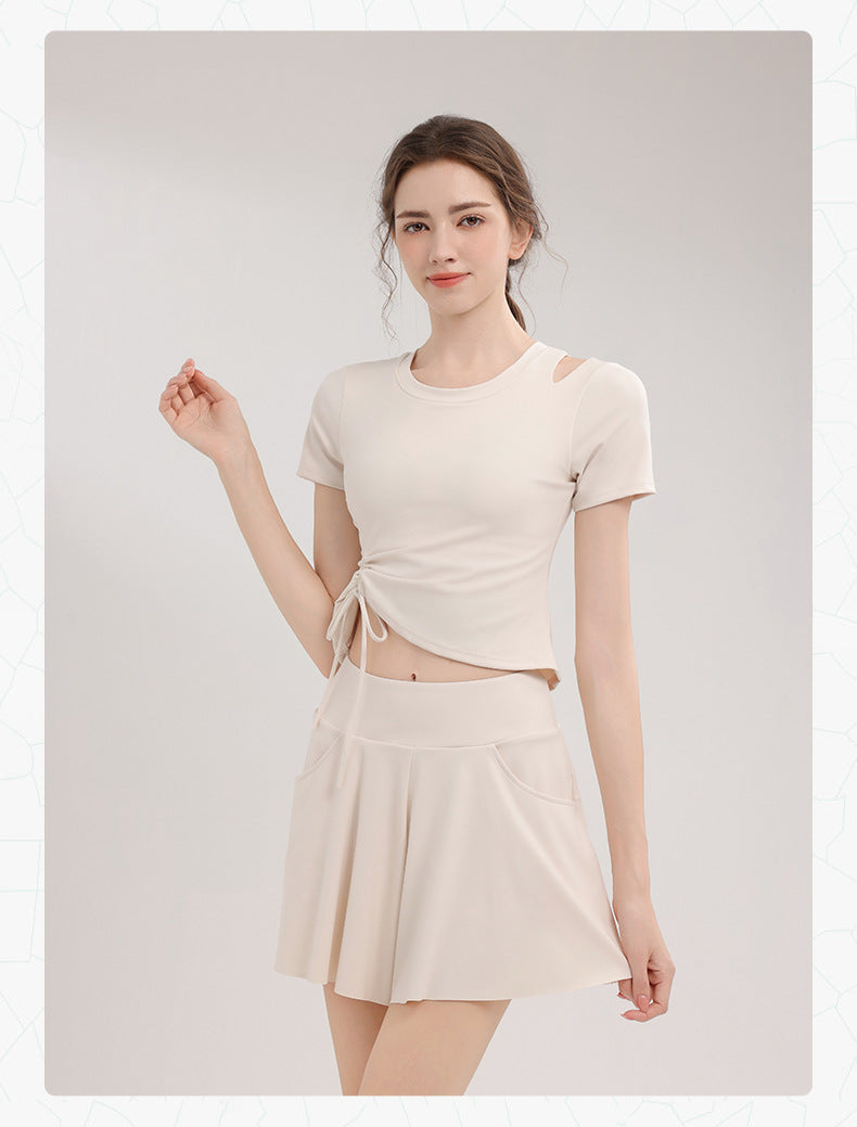 TIANQINGSE with Chest Pad Drawstring Plastic Waist Slim Quick-drying Sports Short Sleeves