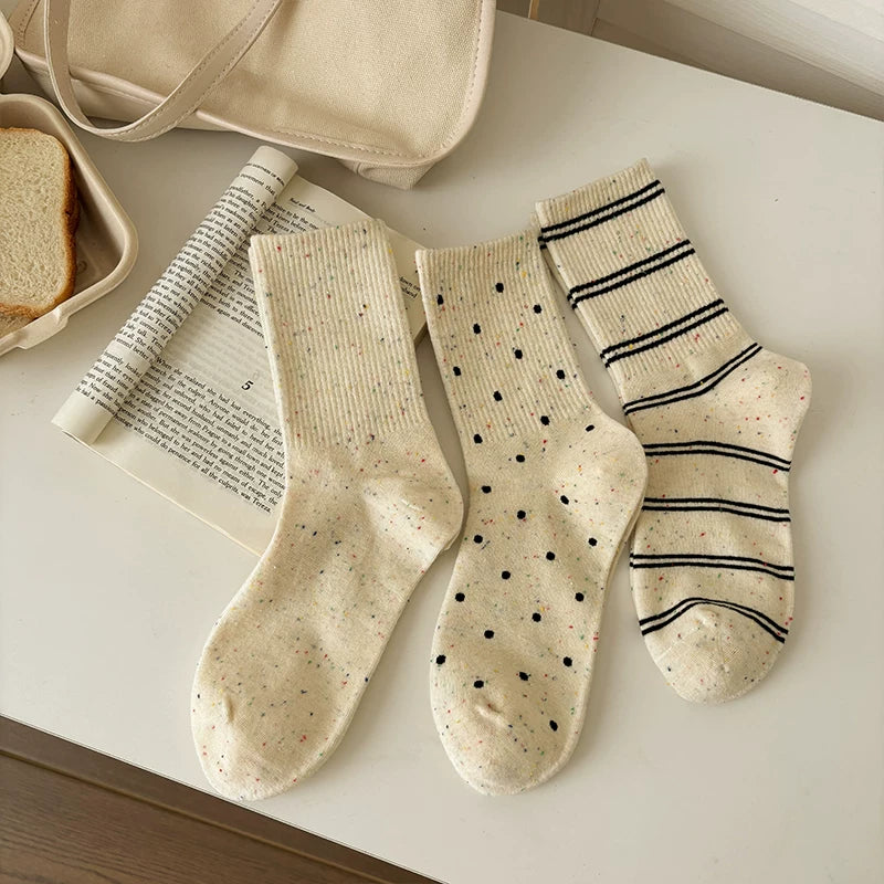 Halo Honey Moisture-Wicking Polka Dot Rolled Edge Mid-Calf Socks