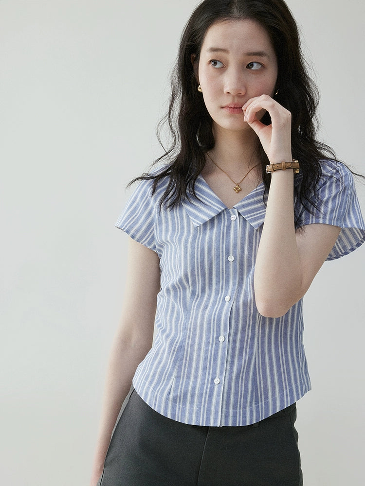 VOOE Lapel Slim Commuter Short-sleeved Shirt