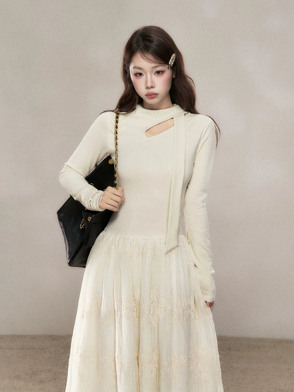 Wildberry Mesh Stitching Knitted Dress