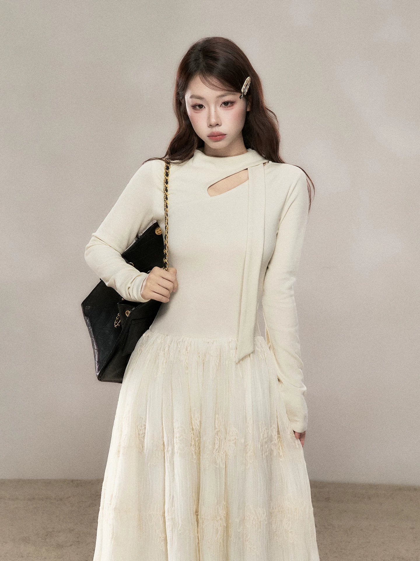 Wildberry Mesh Stitching Knitted Dress