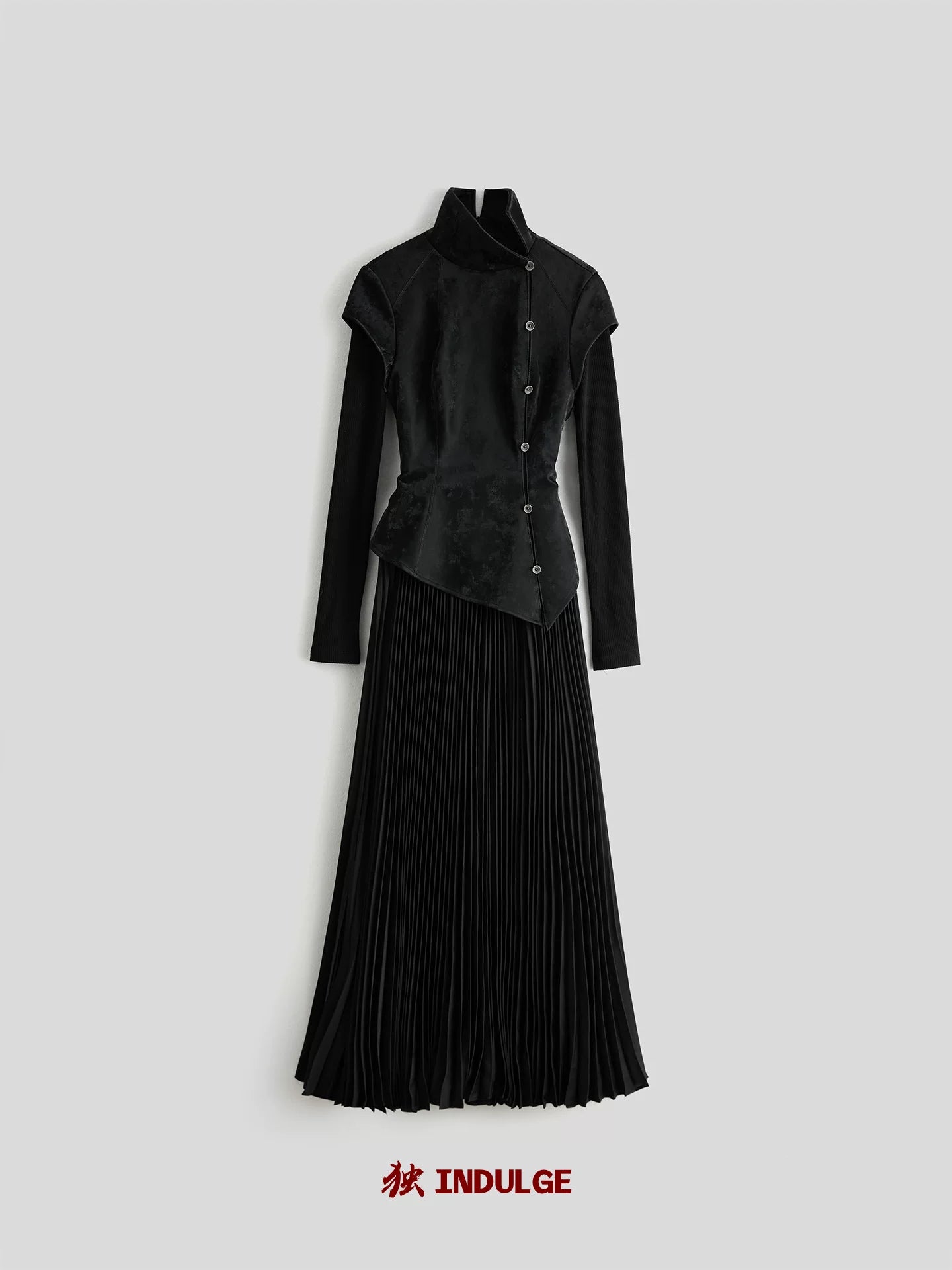 INDULGE Leather Fake Two-piece Pleated Waist Dress