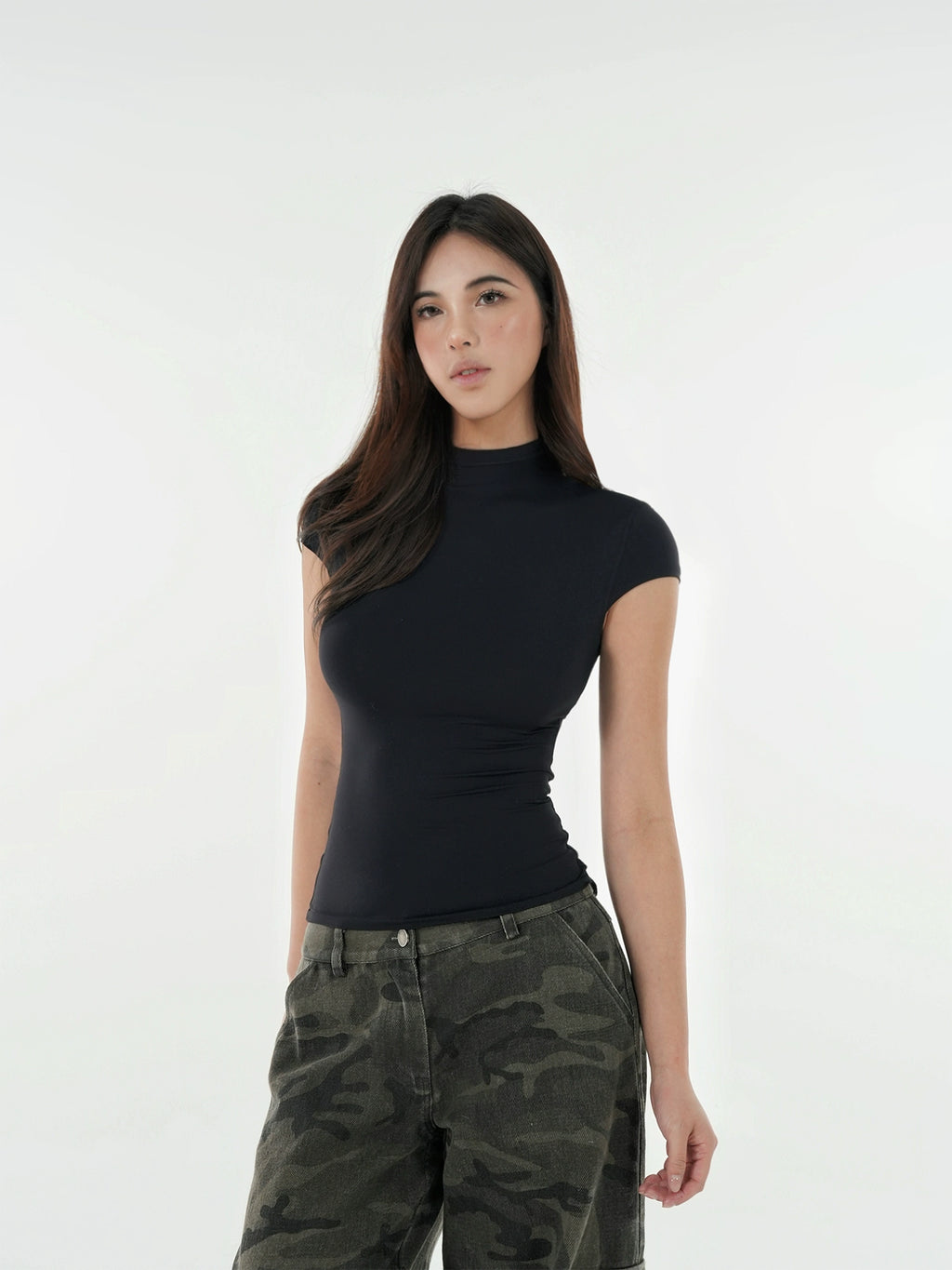 Jim Kennet Nude Semi-turtleneck High Stretch Slim Tee