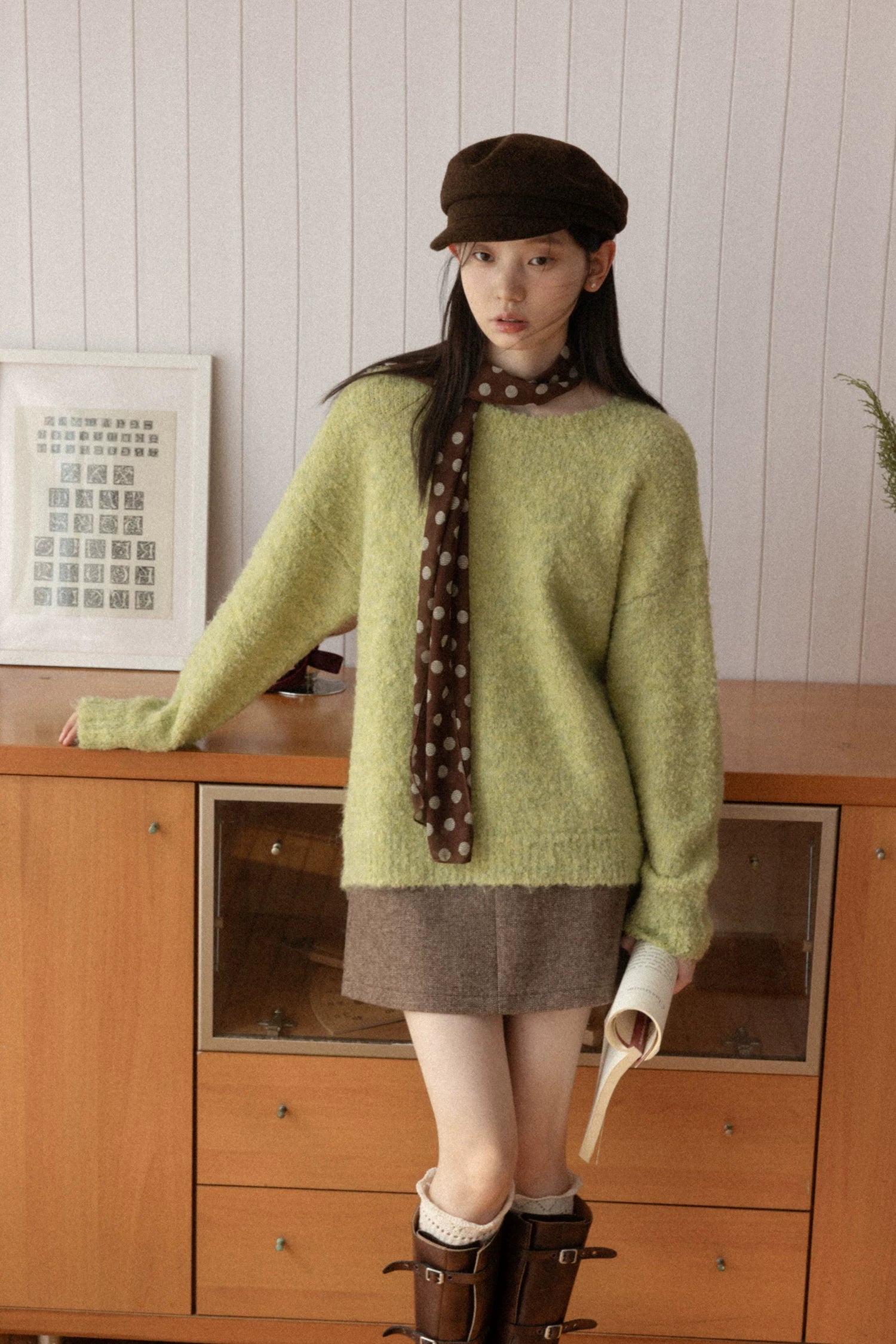 Cantonstory Korean Lazy Crew Neck Loose Knitted Sweater (Clearance)