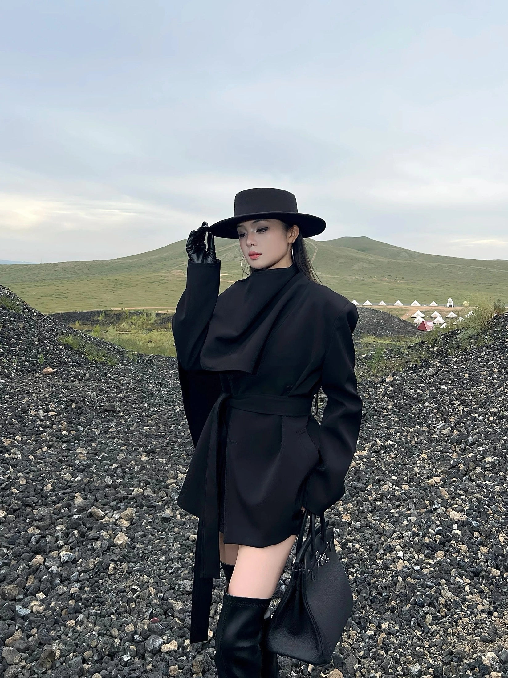 CHUYUQI Silhouette Scarf Short Trench Coat Shawl Jacket