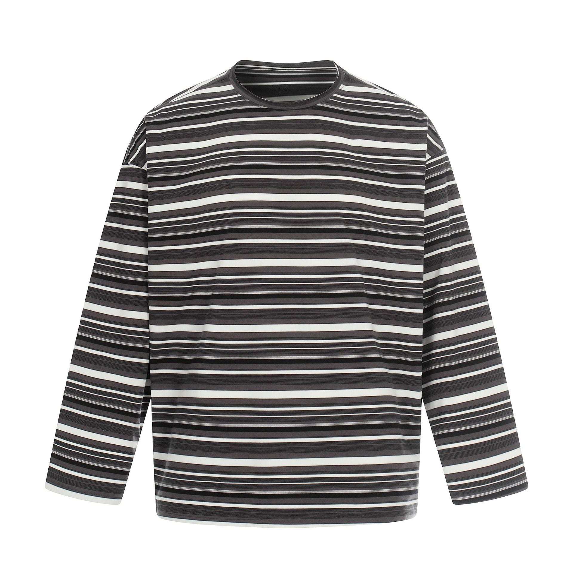 11KN Retro Striped Contrasting Color Casual Crew Neck Long Sleeve