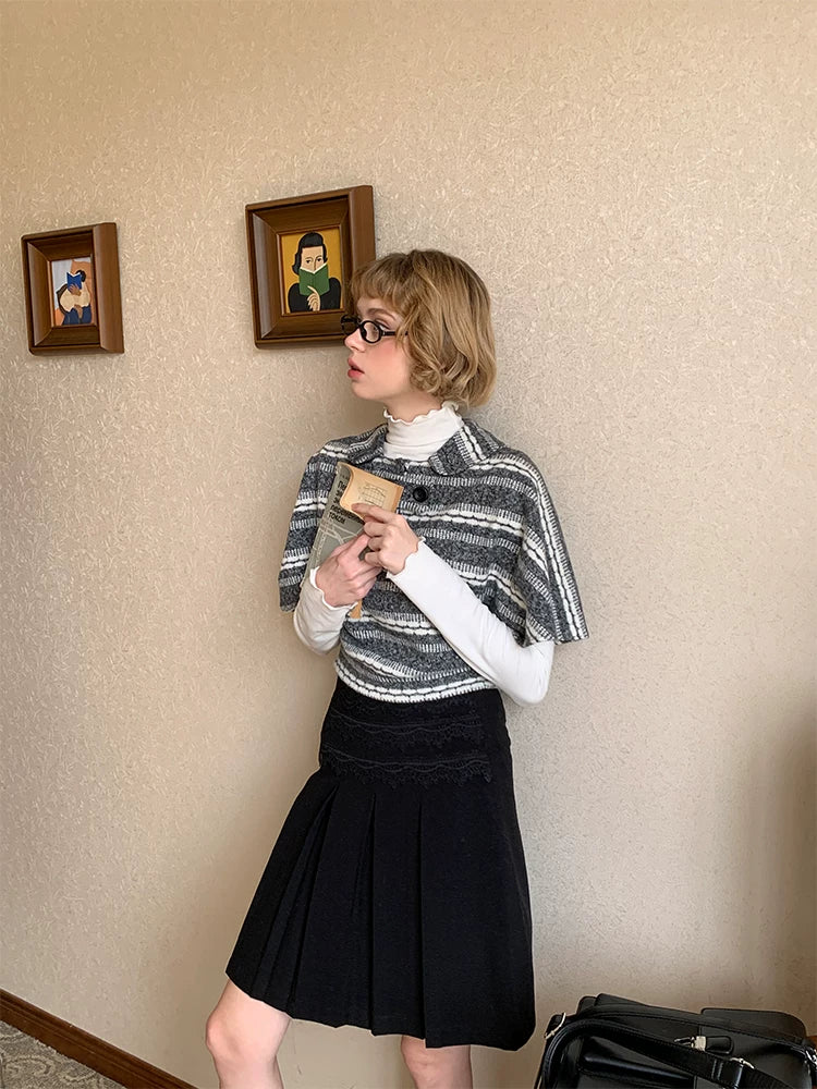 silvernorth lake Pleated A-Line Lace-Trim Skirt