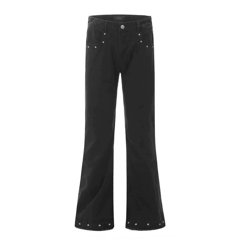 11KN gray-green riveted slim jeans