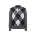 SINONOME wool blended grid retro Polo long-sleeved knitted sweater