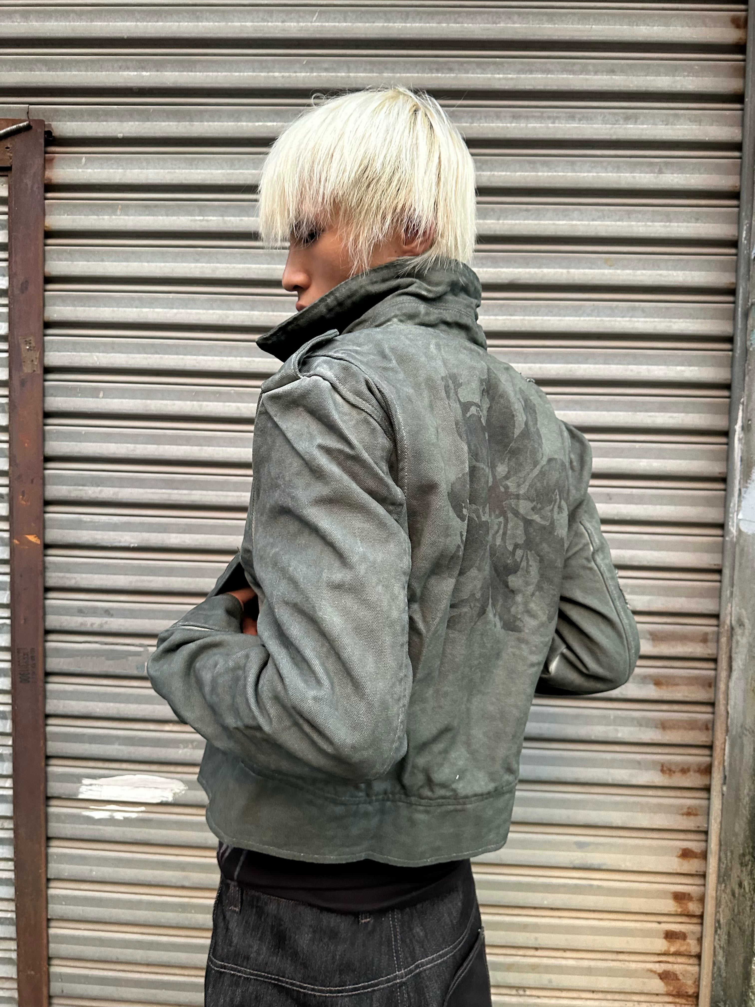 NoEmosen Badge Locomotive Collar Washed Cut Slim Jacket