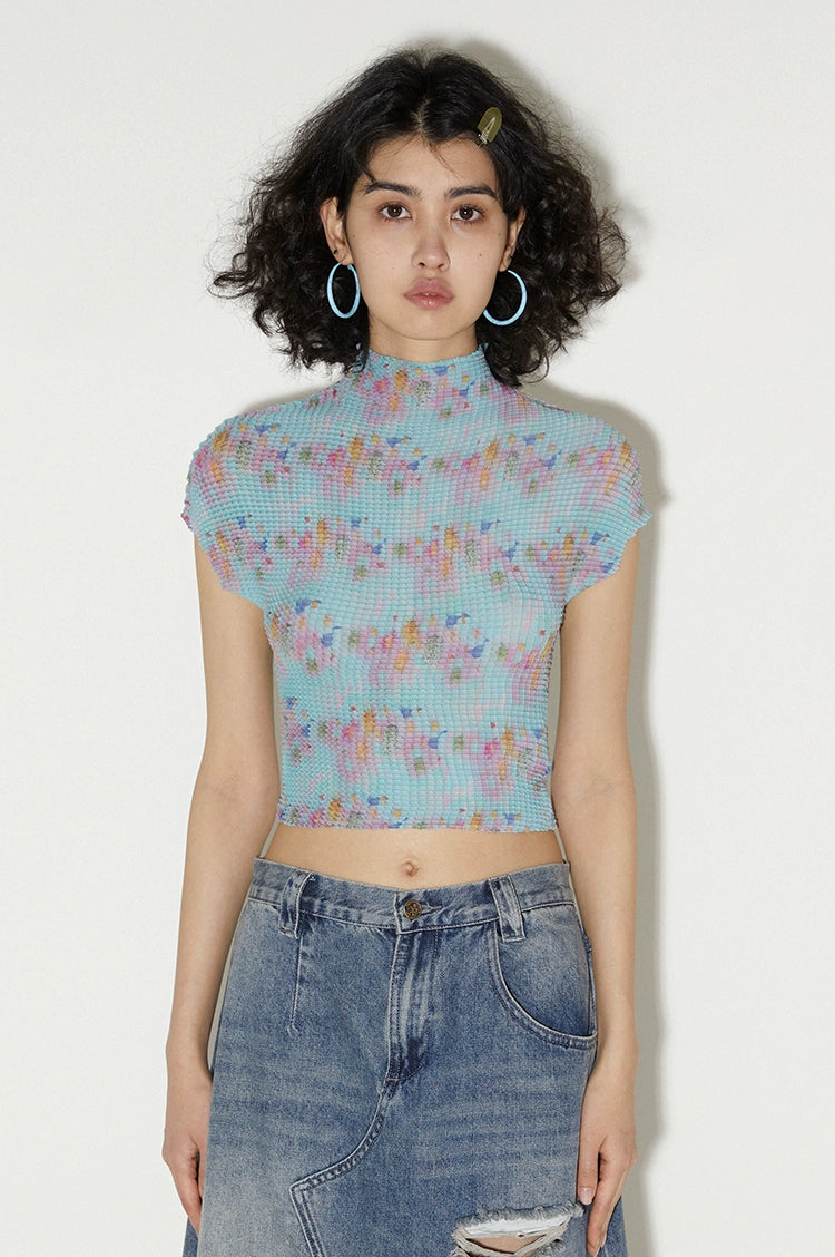 PHYS Elastic Pleated Small Half Turtleneck Slim Tee