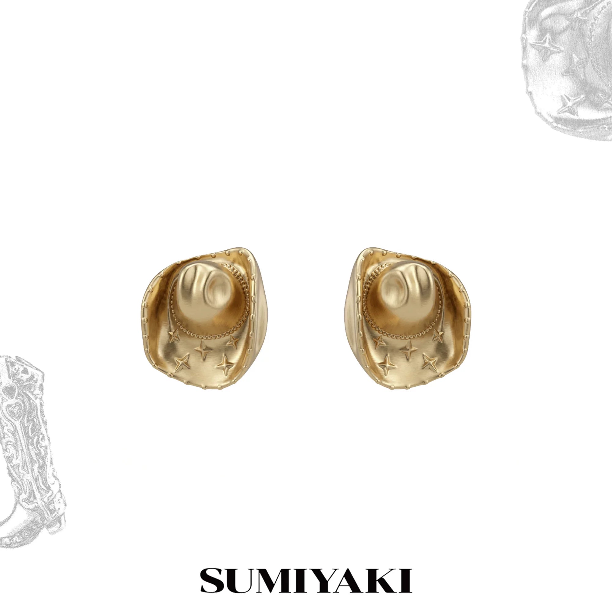 SUMIYAKI Make Old Cowboy Hat Earrings