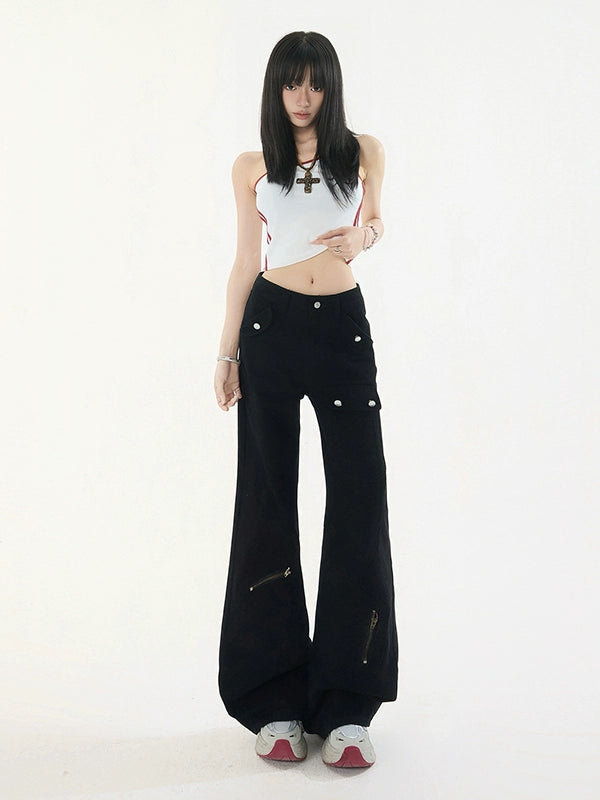 KPSR Micro Straight High Waist Mopping Tooling Jeans